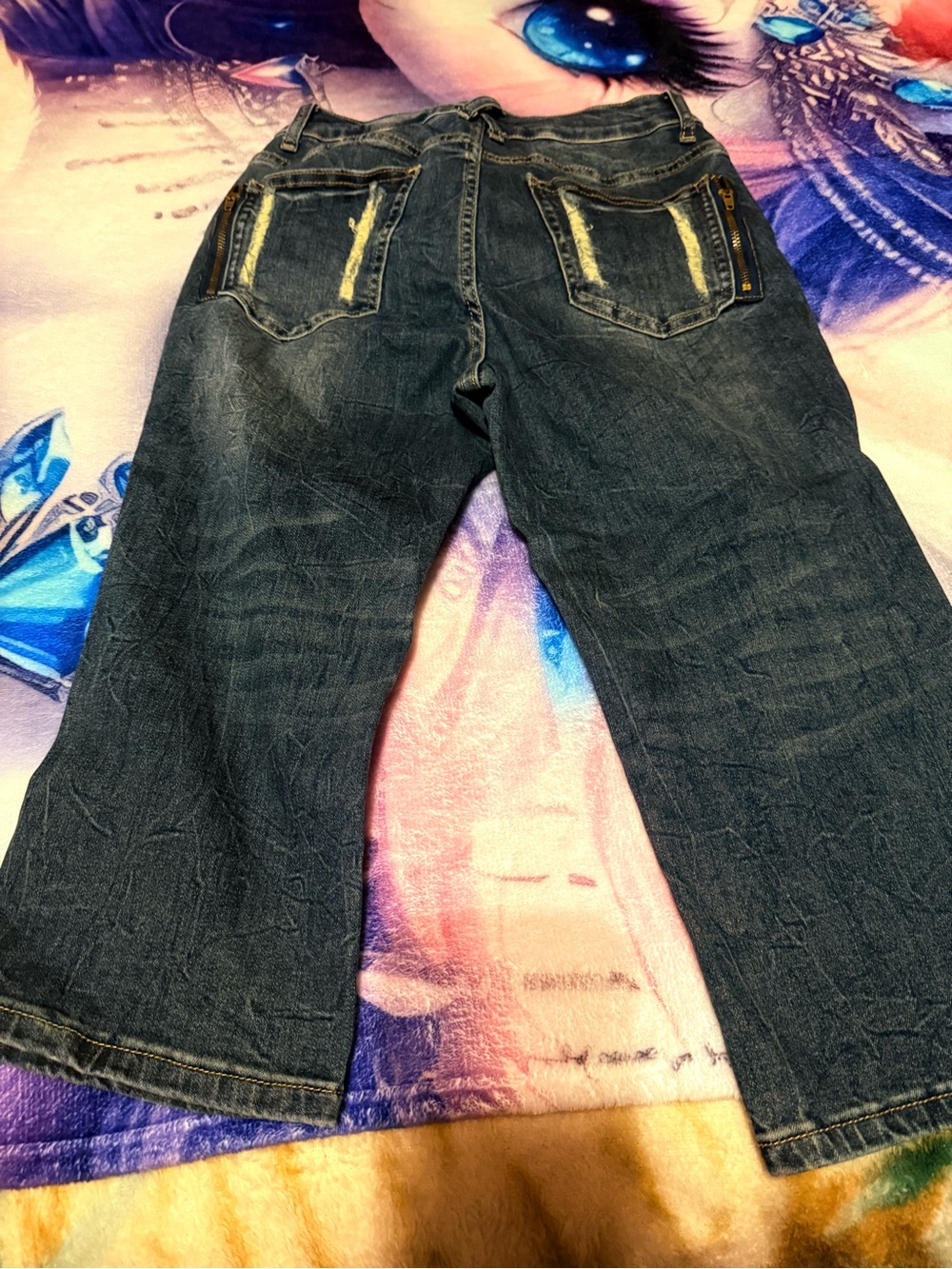 Dark Wash Distressed Back Pocket Jeans
